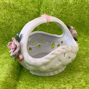 Antique Porcelain White Delicate Flowers Basket